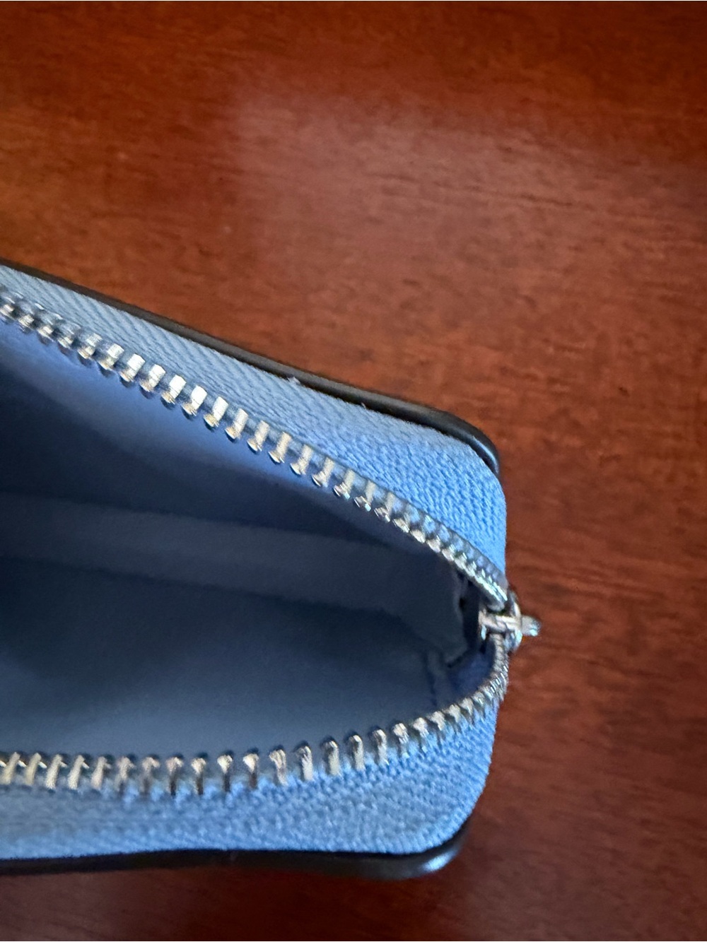 Coach Zip Card Case In Signature Canvas and Pale Blue Leather - Picture 5 of 8